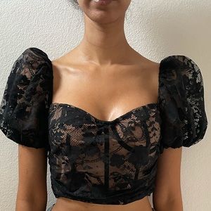 For Love & Lemons Rosalie Crop Top in Black